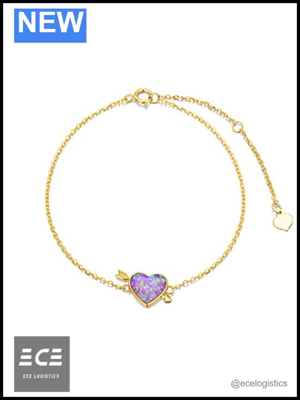 14k Gold Heart Charm Bracelet Adjustable for Women Gift